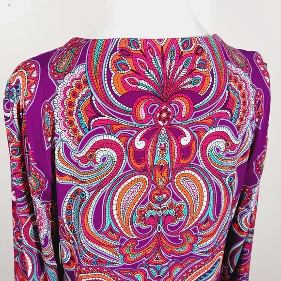 Laundry by Shelli Segal Paisley Print V-Neck Shift Dress Size Large Mod, Vibrant - Picture 8 of 16
